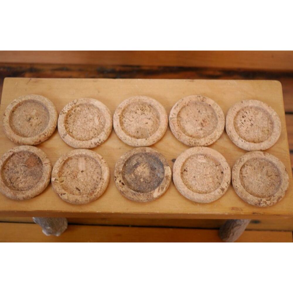 Vintage Mid Century Modern Set of 10 Natural Solid Cork Cocktail Coasters 3.5"